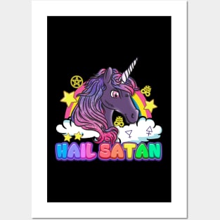 Hail Satan Unicorn I Satan Rainbow Pentagram design Posters and Art